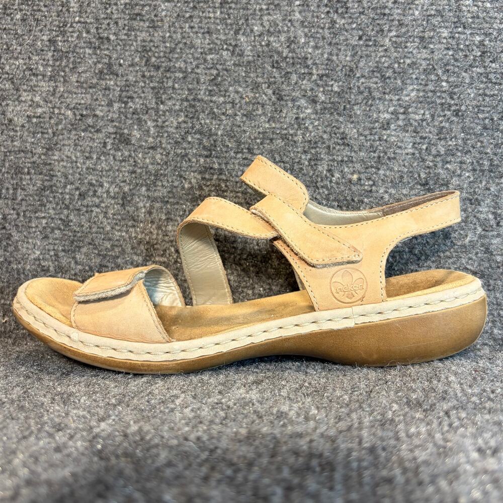 Rieker Tan Leather Comfort Sandals Hook and Loop Ankle Straps Womens 8